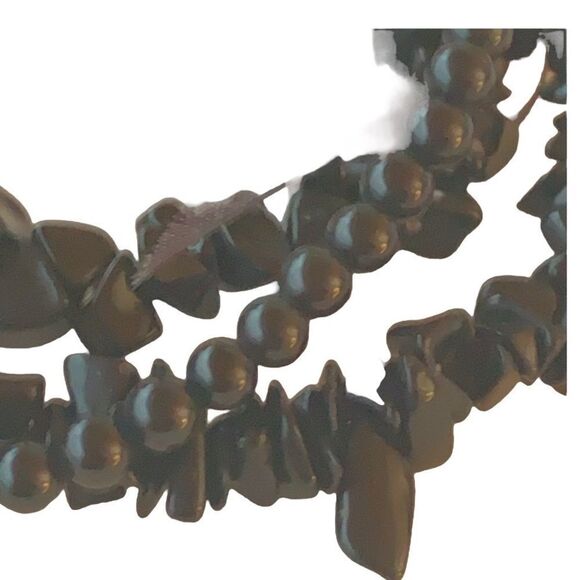 Vintage black onyx 3 strand chip and beaded stretchy bracelet chiffon ribbon - Picture 3 of 4